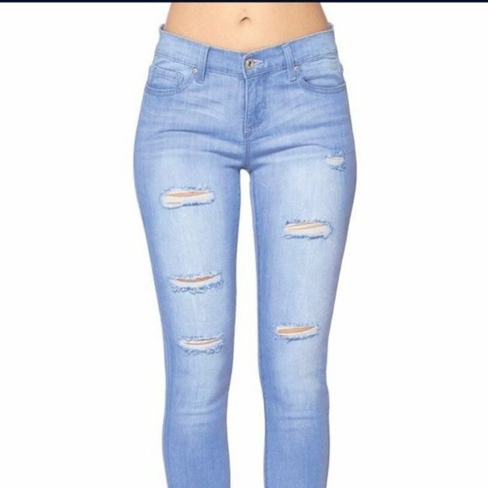 Ripped High- Waist Skinny Jeans - Picture 1 of 4
